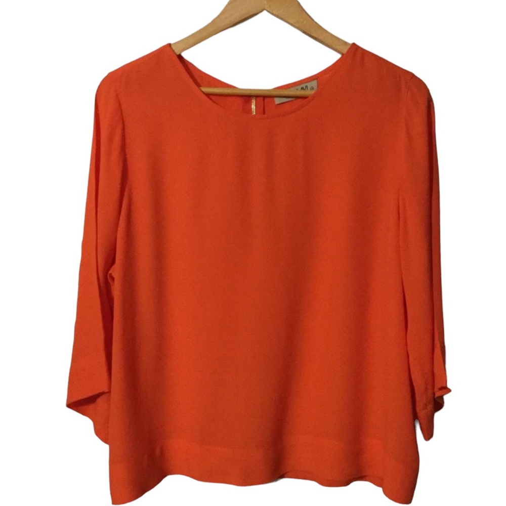 SAM & LAVI sz X Small Blouse 3/4 Sleeves Exposed Back Zipper Tangerine Orange